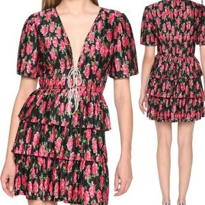 WAYF pleated tiered dress size XL - red roses